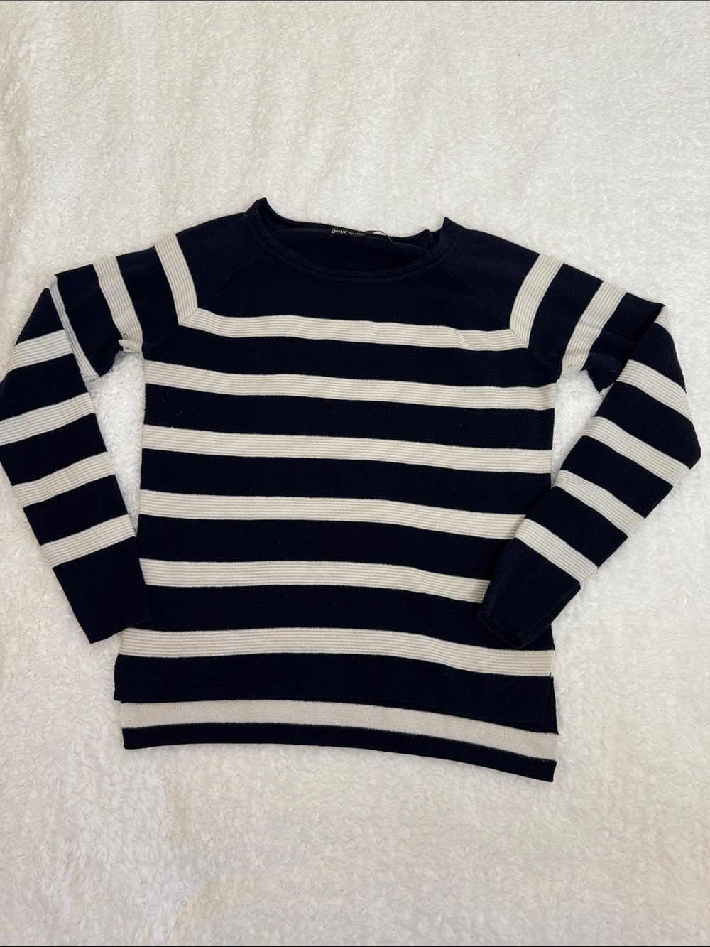 Only Navy and Cream Striped Crewneck Sweater